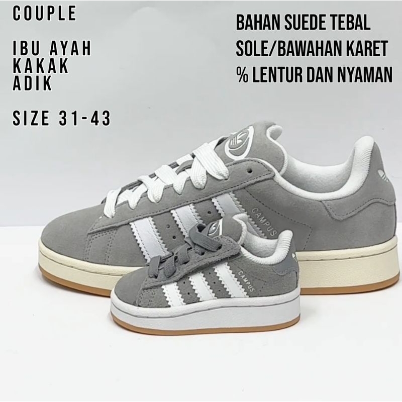 sepatu pasangan couple ayah ibu dan anak ADIDS campus 00s 00s untuk dewasa dan anak waena abu abu gr