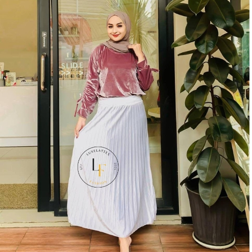 Rok Plisket Putih Premium Mewah // Rok Plisket Wanita Putih Import // Rok Plisket Premium