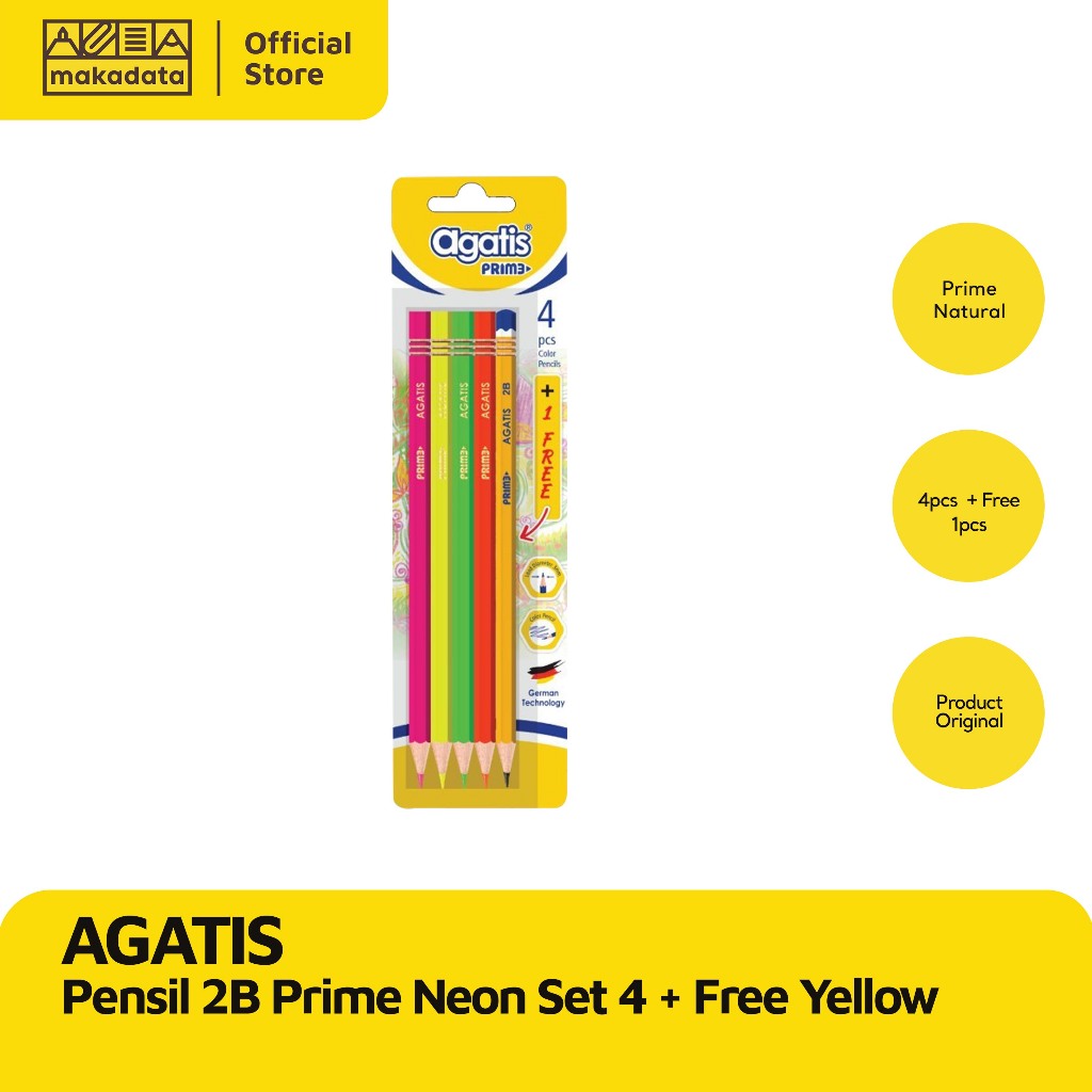 

PENCIL / PENSIL 2B PRIME NEON AGATIS SET 4 + FREE YELLOW (1 SET) MURAH