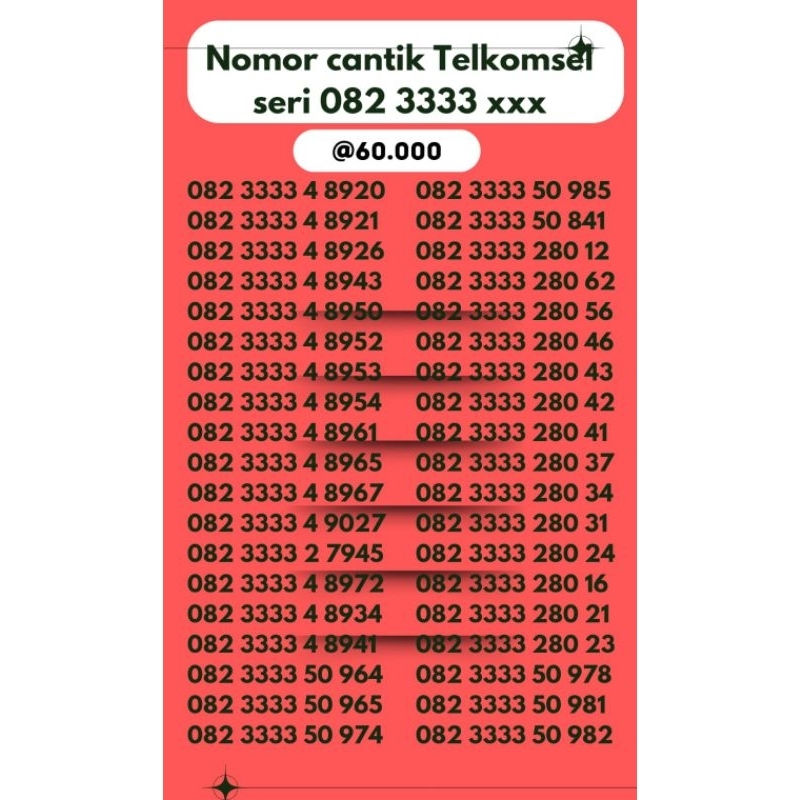kartu Perdana Telkomsel simpati Nomer Cantik Seri 082.3333.xxx.xx