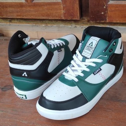 Sepatu Aerostreet Hoops High Hijau Hitam Putih ukuran 42 - Sepatu Sneakers Pria