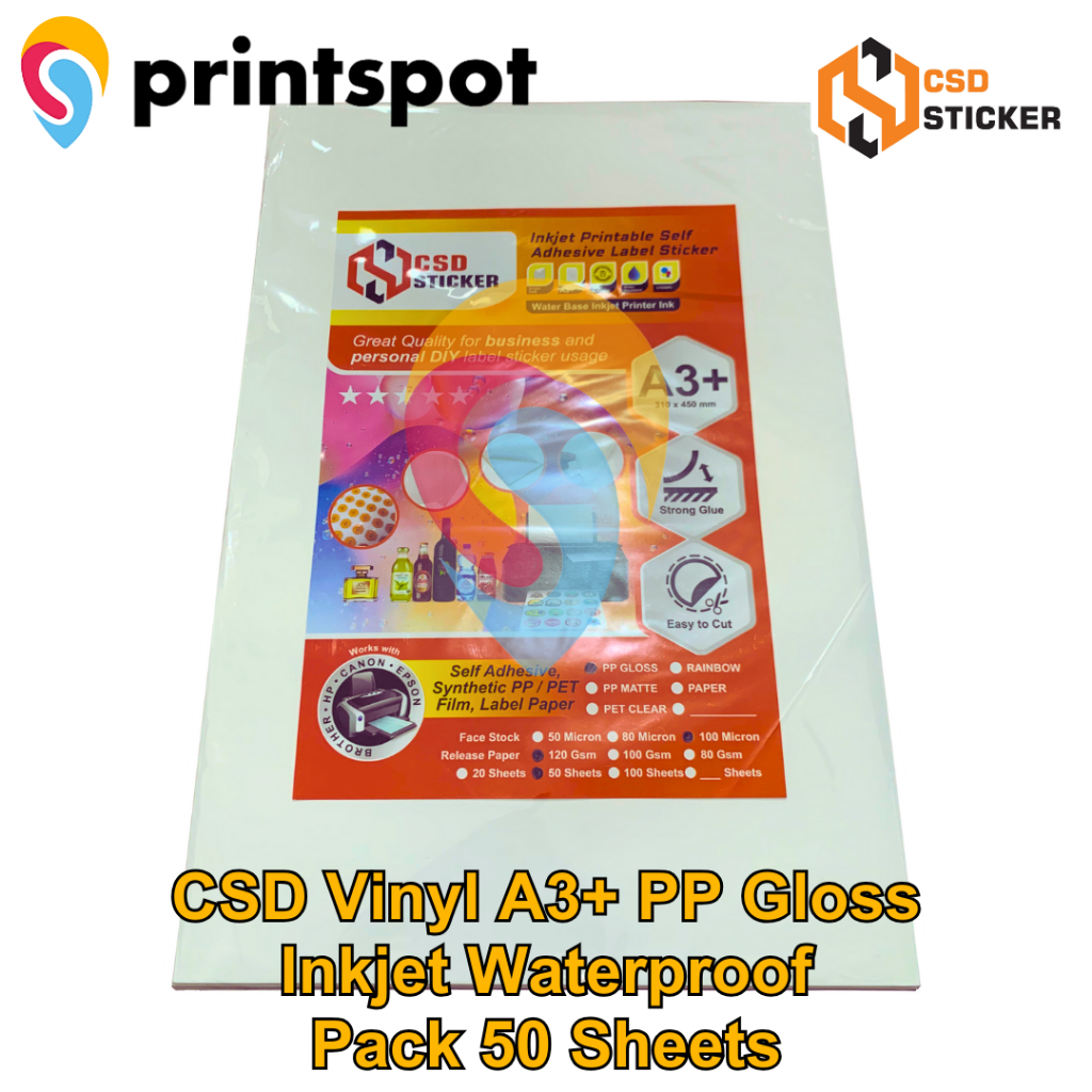 

CSD Sticker Vinyl Inkjet A3+ Stiker Label Waterproof Anti Air - PACK