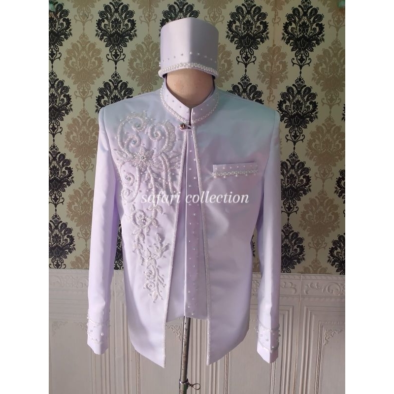 Beskap pengantin akad putih,Beskap akad Payet ,kancing dada