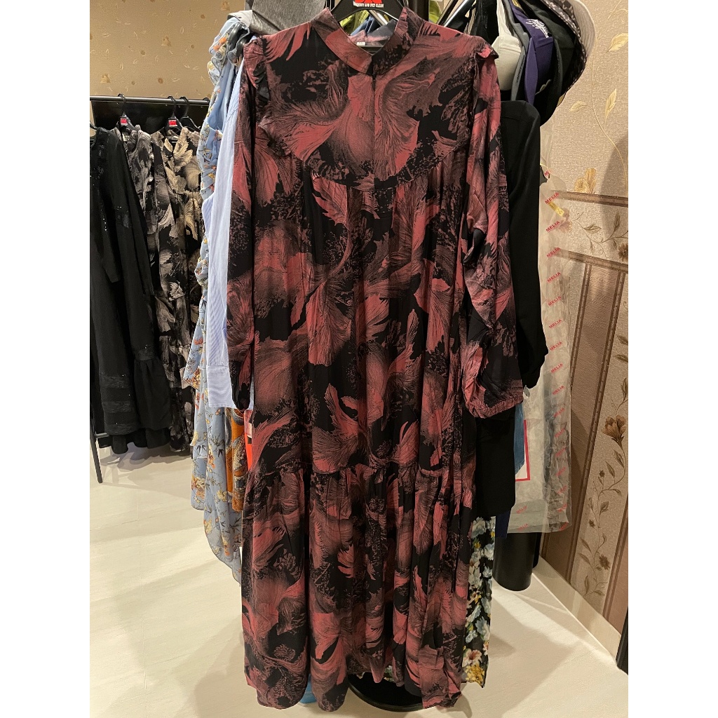 Gamis Katun Motif Warna Hitam Pink