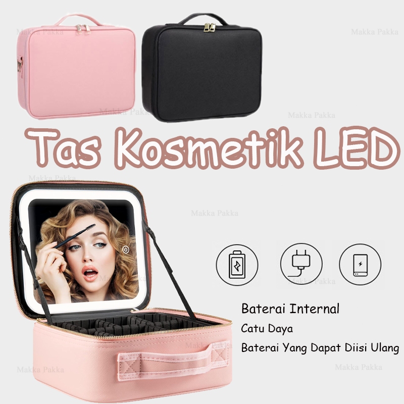 Tas Rias Kosmetik LED Makeupartist Bag MUA Beauty Case Tas Kosmetik Dengan Cermin Lampu LED Penyimpa