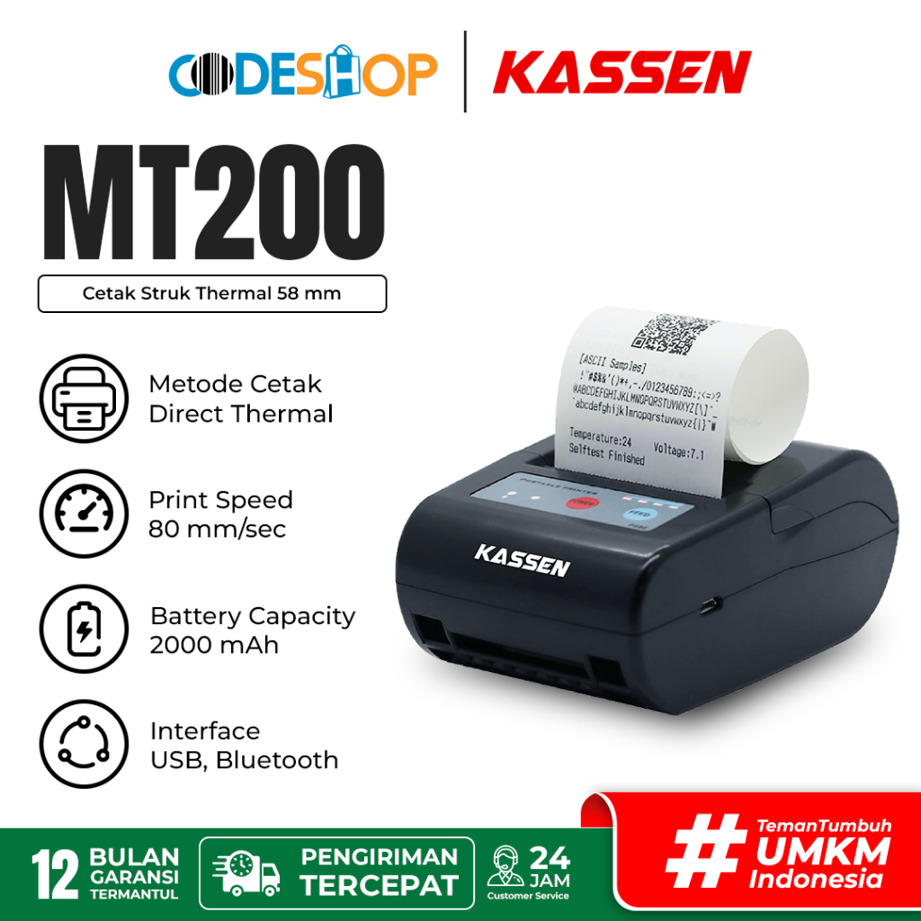 portable printer KASSEN MT200 printer kasir printer Bluetooth + USB mini