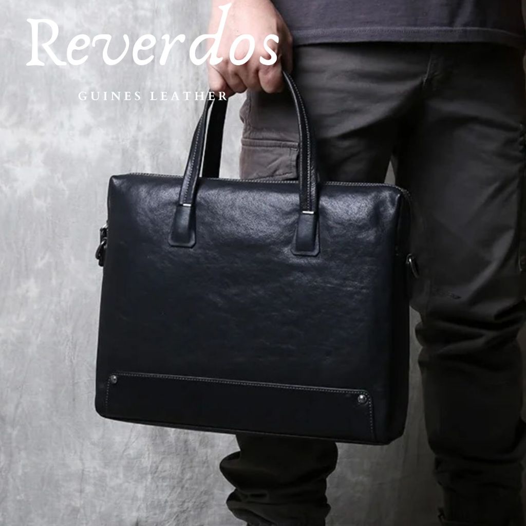 REVERDOS Tas Kerja Kulit Asli - Tas iPad Pria Simple Kulit Sapi Asli
