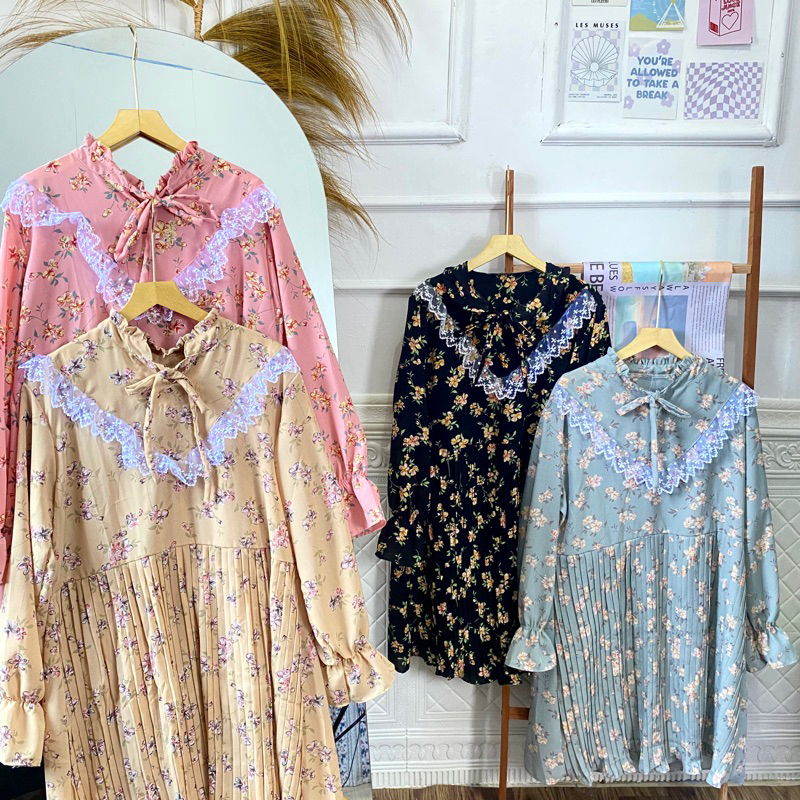 Zamira Tunik Plisket Bunga | Tunik Plisket Wanita | Tunik Plisket Korea | Tunik Plisket Ruffle