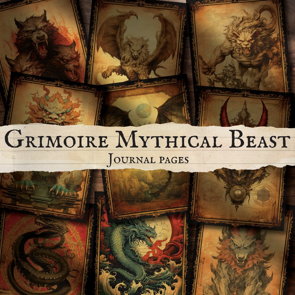 

GRIMOIRE MYTHICAL BEAST - JOURNAL PAPER - WALL DECOR - DECOR PAPER VINTAGE
