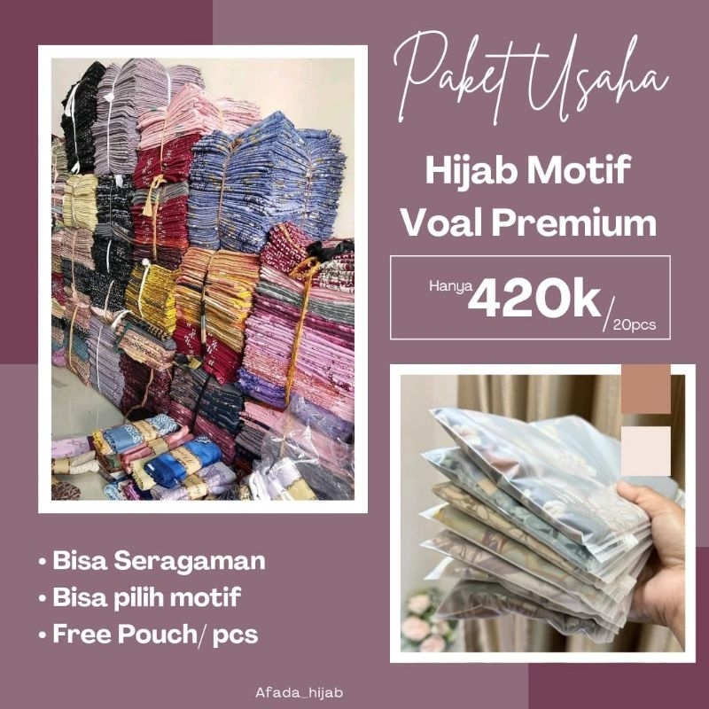 HIJAB PAKET USAHA 20pcs Hijab Motif Voal Premium FREE POUCH 2kg Bisa Seragam Dan Grosir Reseller