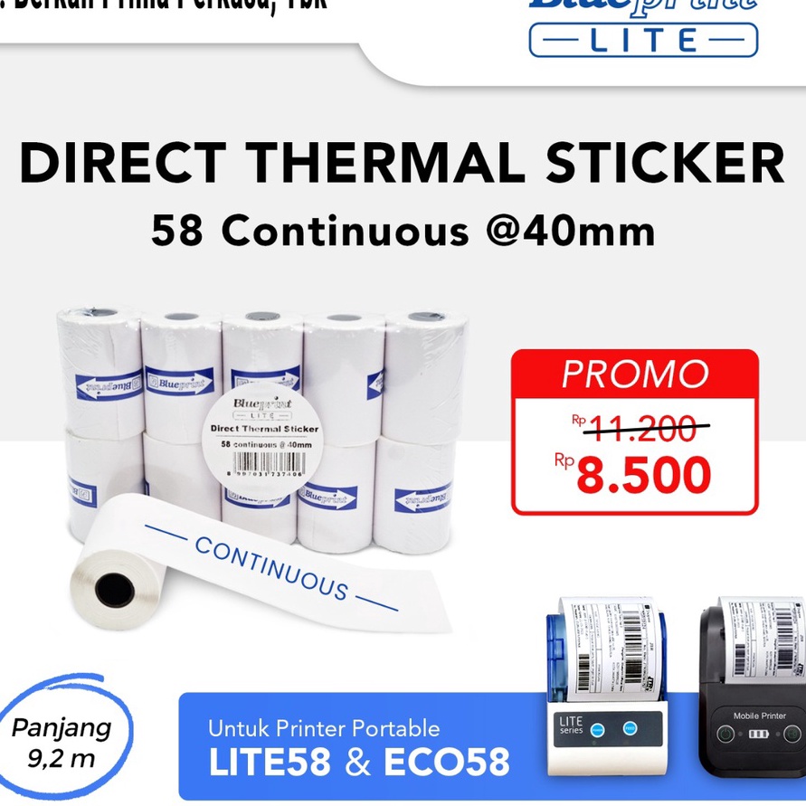 

Terbaru Kertas Thermal Stiker BLUEPRINT 58 mm Continuous 4mm 1 Roll