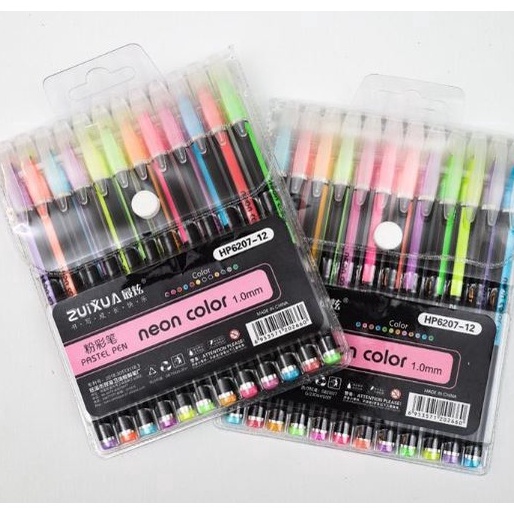 

Dijamin Ori Pulpen Gel Neon Color Pen Pastel Warna Warni 1 set 12 Warna Glitter Pen Gel