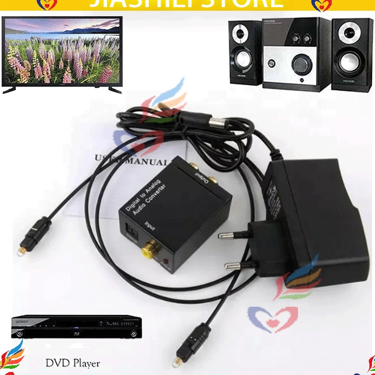 Jiashili PAKET LENGKAP DIGITAL TO ANALOG AUDIO CONVERTER DARI TV KE SPEAKER AKTIF HOME THEATER  OPTI