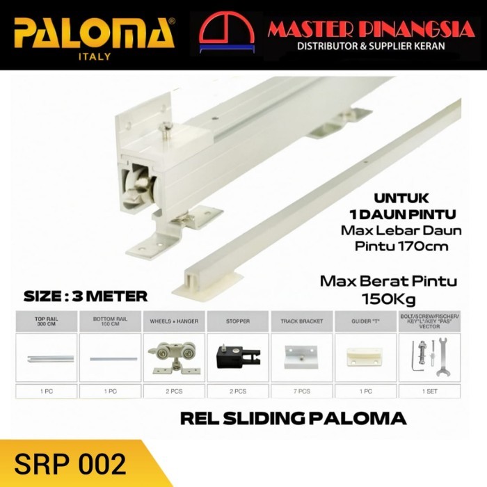 REL SLIDING PALOMA SRP 002 REIL PINTU GESER 3 METER UNTUK 1 DAUN PINTU