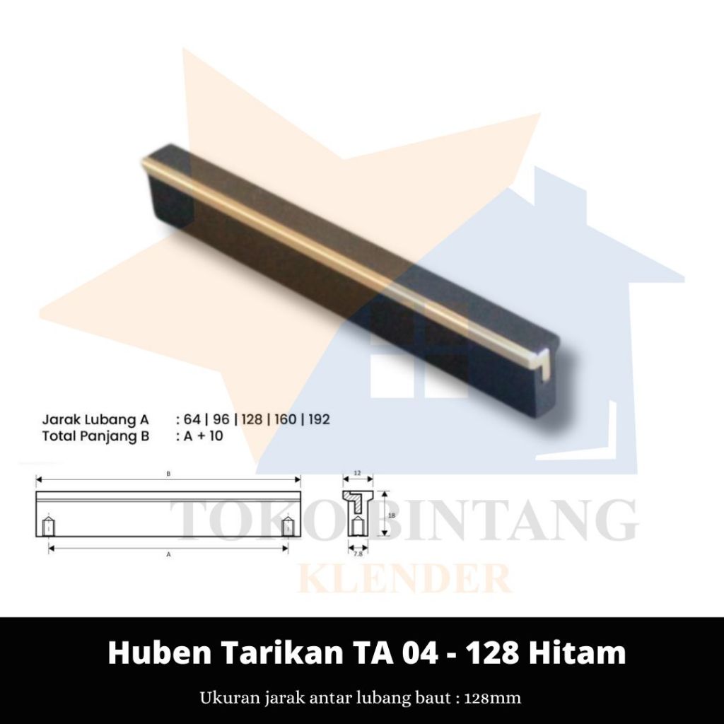Huben Handle Tarikan Laci Pintu Lemari TA 04 - 128 Black Gold