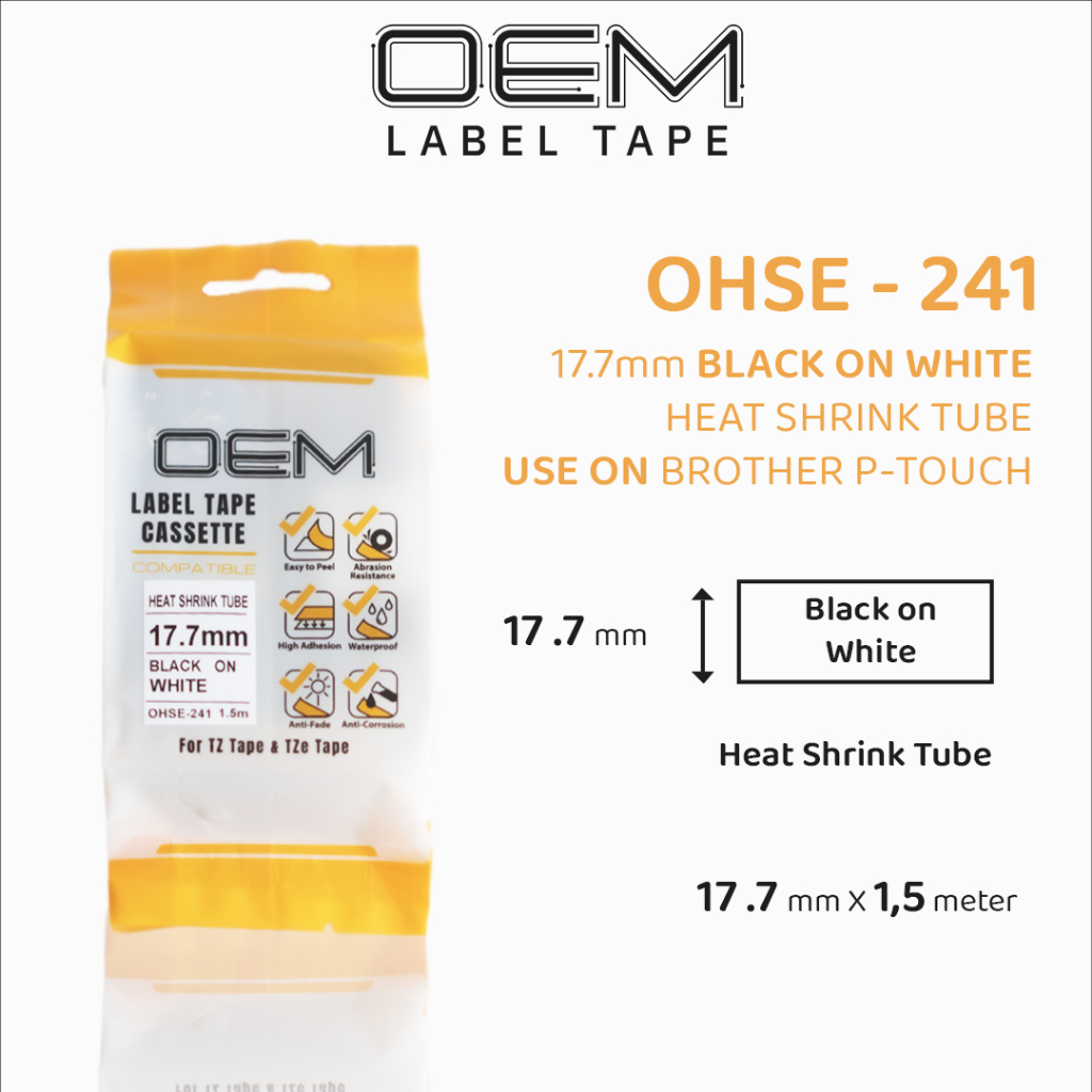 

OEM LABEL HEATSHRINK TUBE 17.7mX1.5m BLACK ON WHITE OHSE-241 FOR USE ON PTOUCH