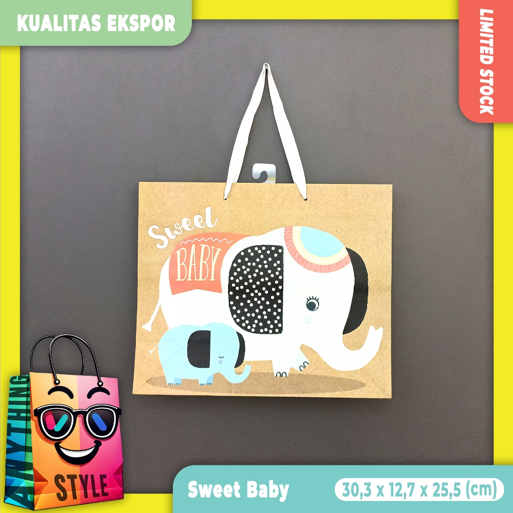 

[ Isi 1 ] Paper Bag / Tas Kertas Motif Lucu Imut Gambar Gajah Glitter Kualitas Ekspor untuk Syukuran Kelahiran Bayi | Souvenir | Kado