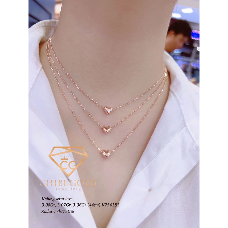 CHIBI GOLD - Kalung Serut love emas 750 kadar 17k - chibigold