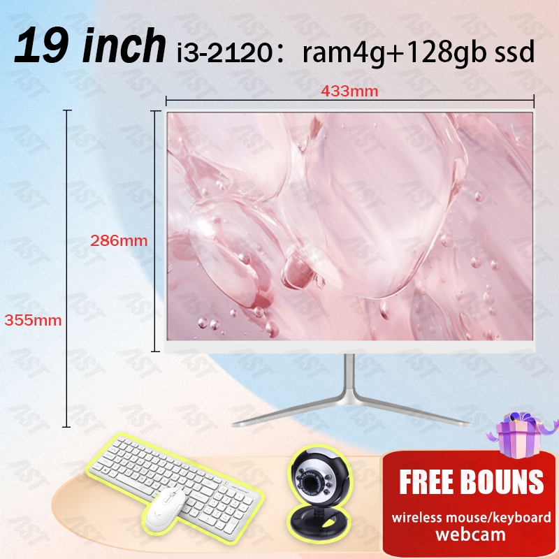 【FREE Install】PC komputer gaming all in one  full set baru core i7 22/24 inch ram8+512gb SSD editing install windows/office-i3-2120：ram4+128gb