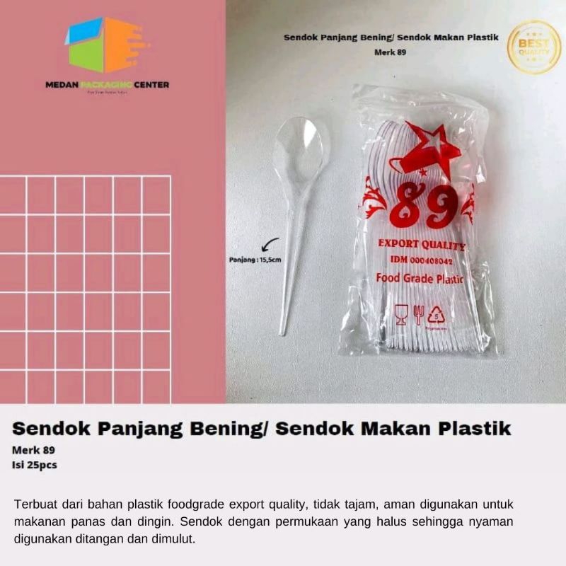 Sendok Plastik Panjang Bening dan Putih Buram  / Sendok makan plastik