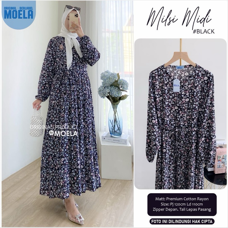 MOELA MILSI MIDI DRESS KOREA GAMIS RAYON ADEM HALUS FASHION MUSLIM