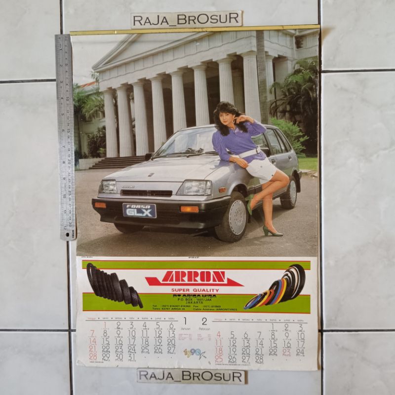 Kalender jadul lawas tahun 1990 lengkap Poster iklan Suzuki Forsa GLX/BMW E30/Honda Grand Civic/Mazd