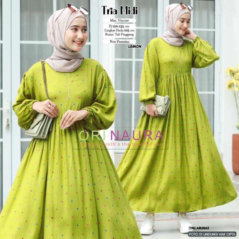 ORI NAURA TRIA DRESS POLKA GAMIS JUMBO BUSUI RAYON VISCOSE HALUS