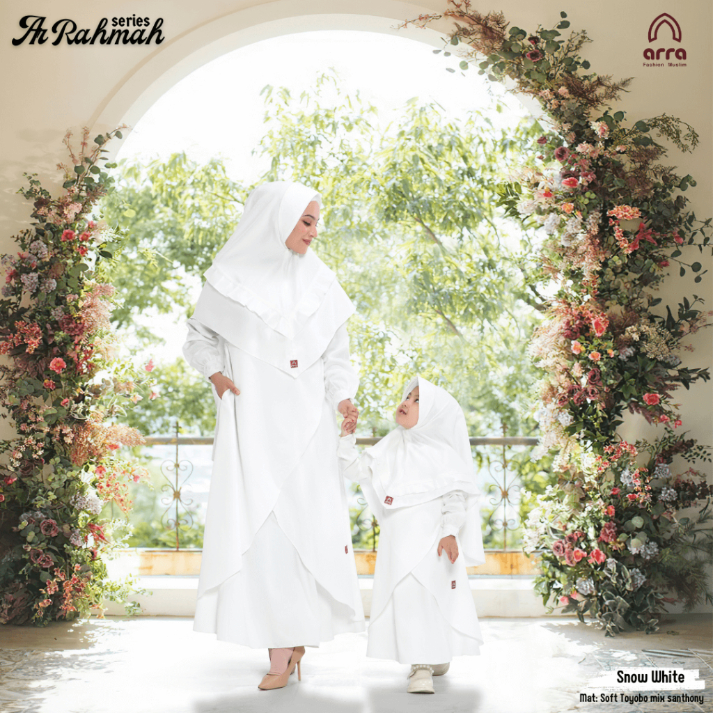 Baju Gamis Couple Ibu Anak Perempuan Remaja Lebaran Terbaru 2024 Bahan Premium Warna Putih Untuk Kon