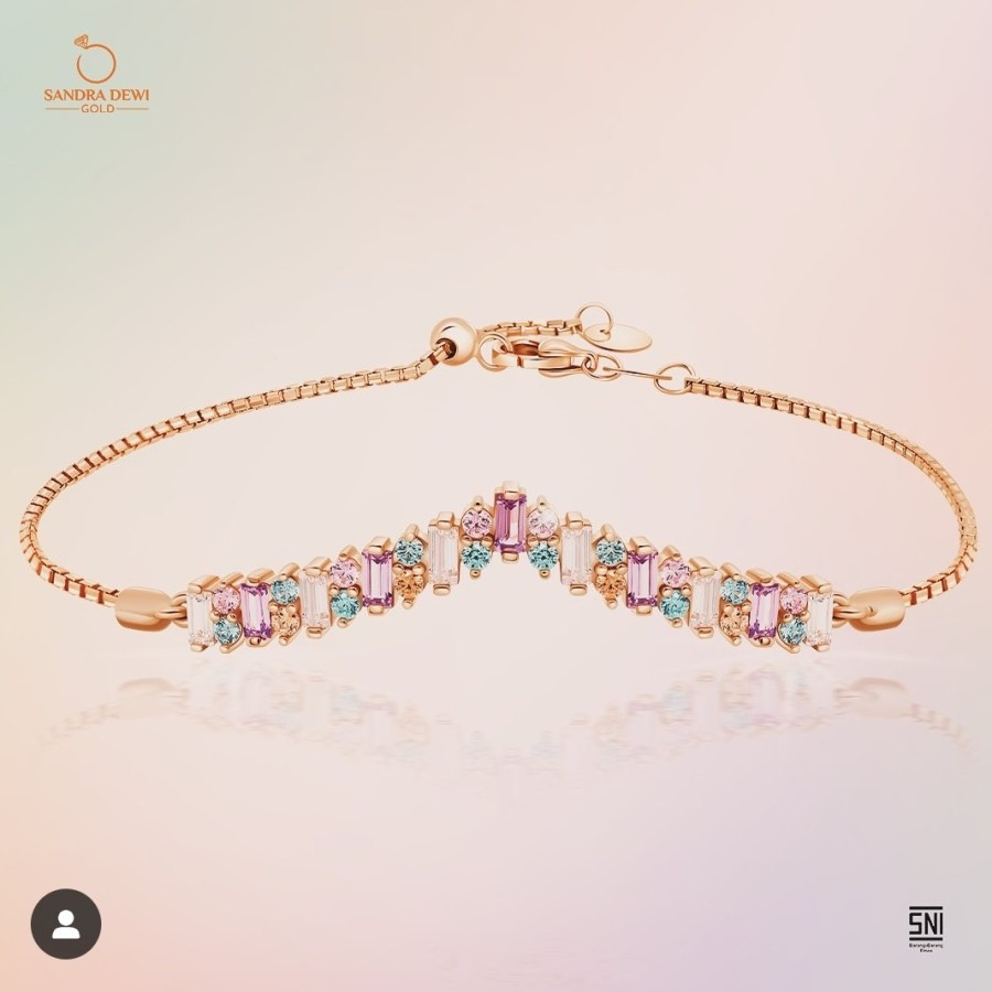 GELANG TANGAN EMAS SANDRA DEWI GOLD RAINBOW BAGUETTE V AUREL LISTRING MATA WARNA WARNI PELANGI