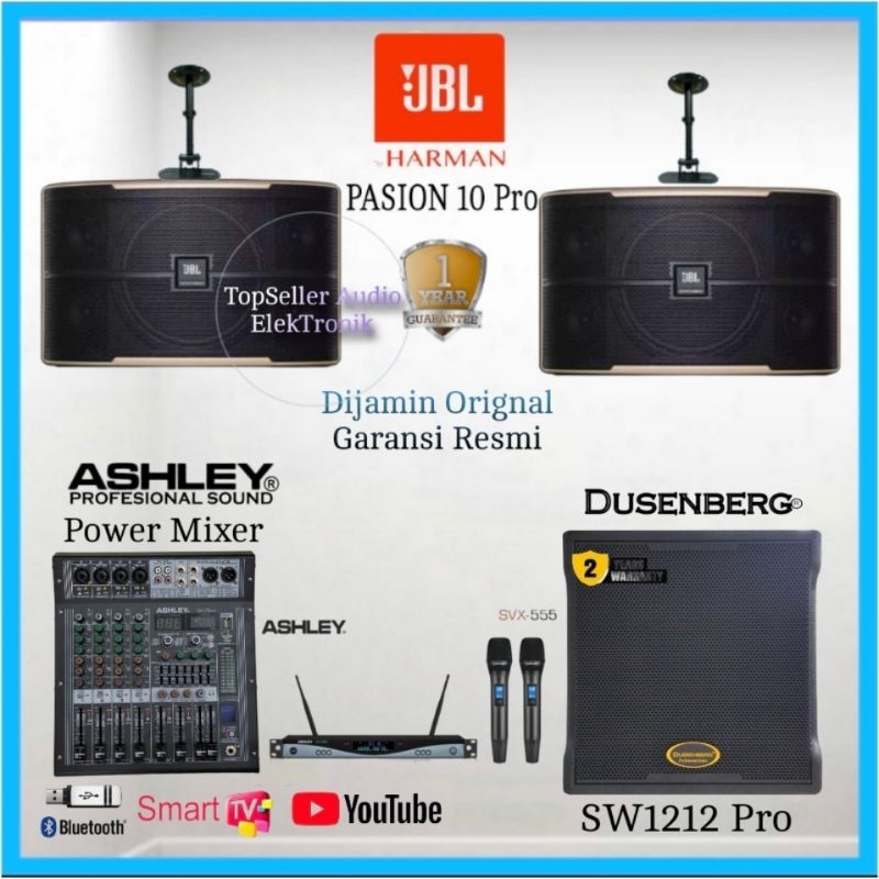 Set Paket Karaoke & Live Musik JBL Pasion 10 Original Power Mixer Ashley Subwoofer Sw12 Pro Komplit