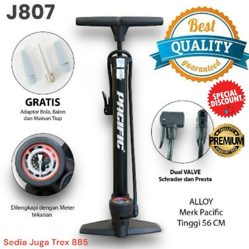Ada Tabung Tekanan Pompa Sepeda Motor Pompa Motor Merk Pacific SP-J807 Floor Pump Pacific SP J807