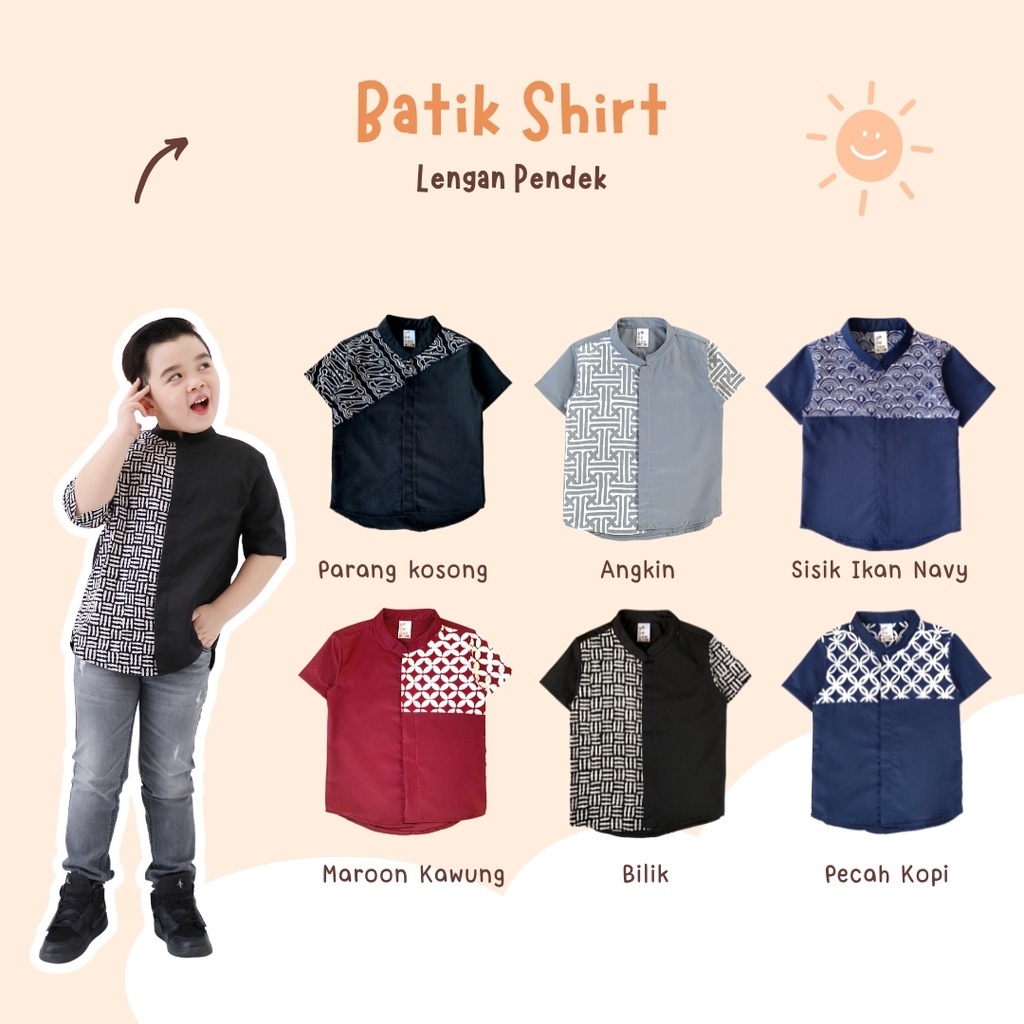 PROMO KEMEJA KOKO BATIK MERAH MAROON TANGAN PENDEK ANAK LAKI LAKI SIZE L YOBEBEE BATIK SHIRT