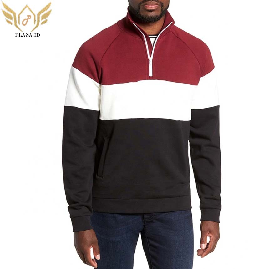 Half Zip Sweater Jaket Sweater Kerah Kombinasi MERAH PUTIH HITAM Oversize S-6XL