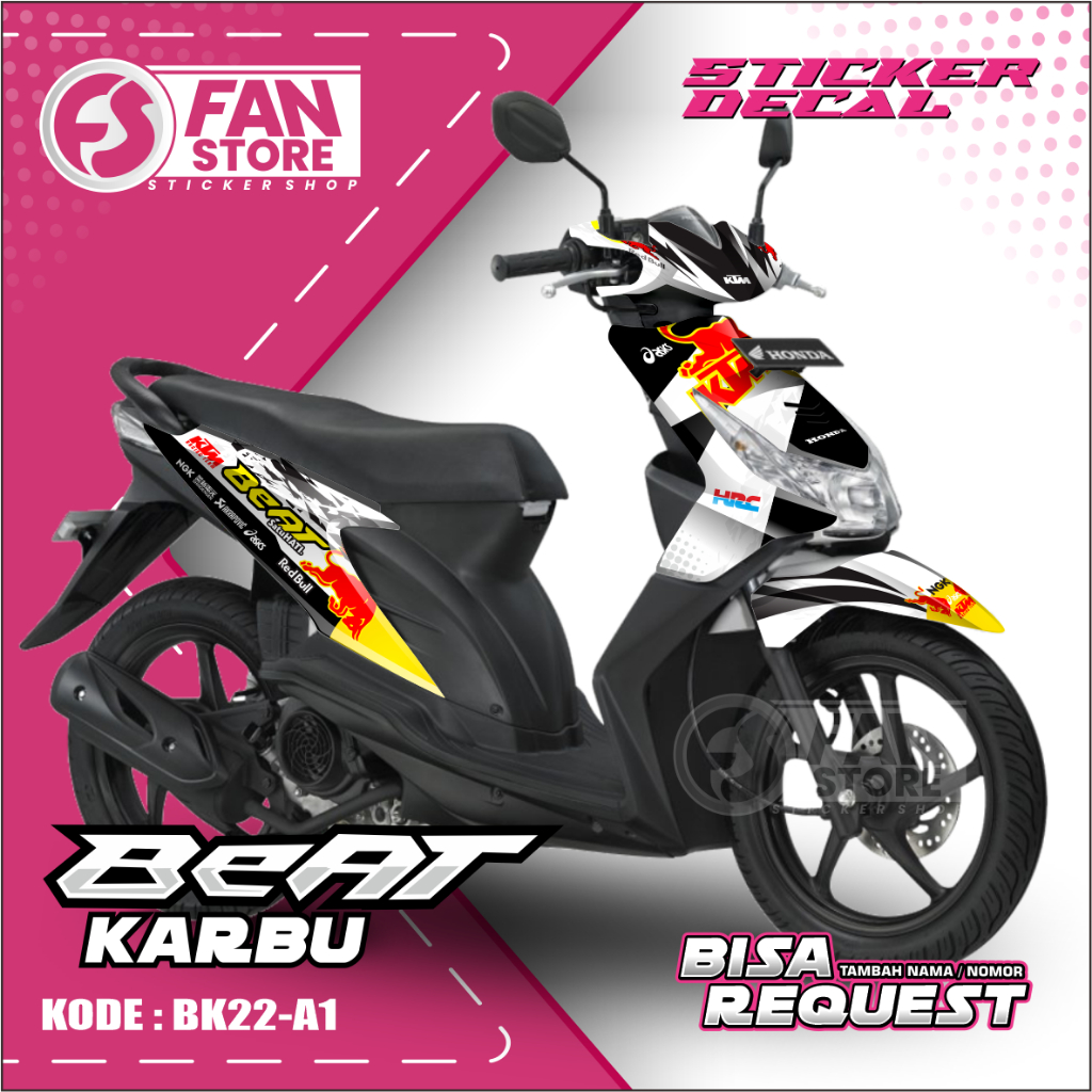 Aksesoris Motor Decal Beat Karbu Fullbody - Sticker Decal Honda Beat Karbu Orange - Decal Motor