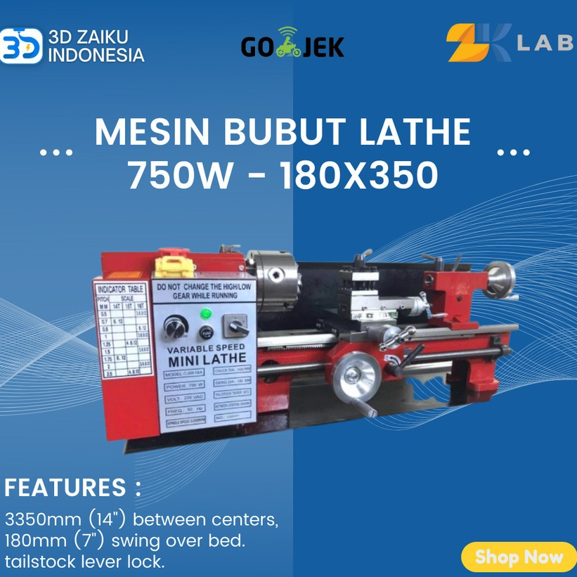Mesin Bubut Lathe Kayu Besi 750W Brushless 180x350 100mm Chuck
