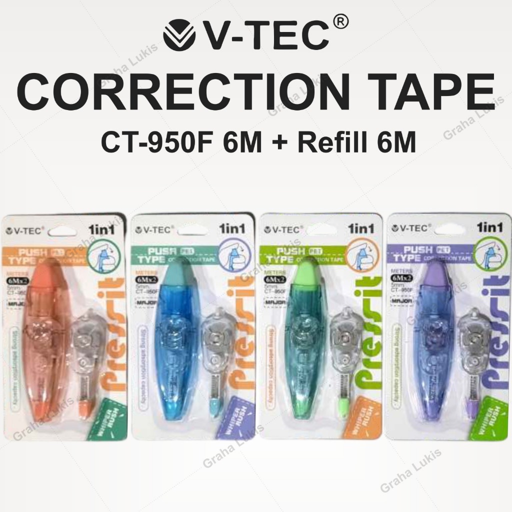

Tipe X/Correction Tape Kertas 6m + Refill 6m V-TEC CT 950F