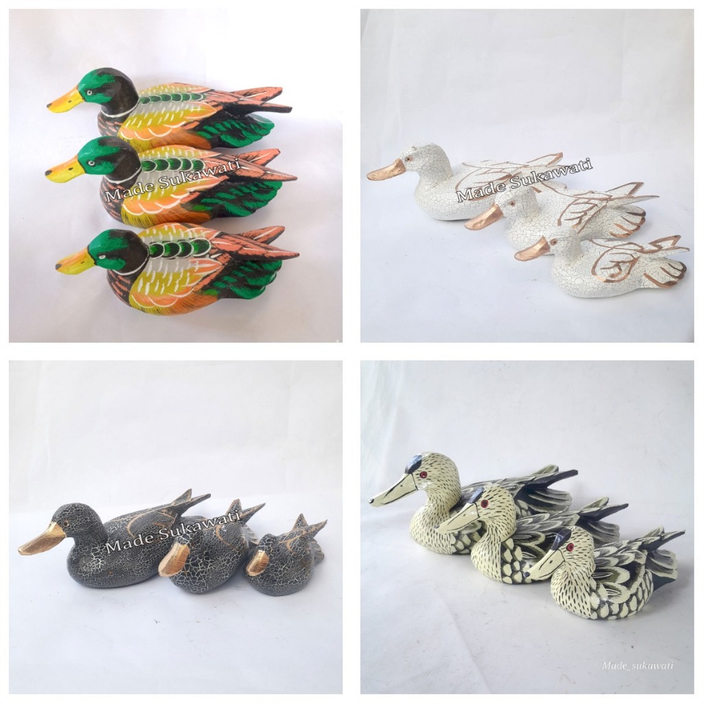 Pajangan Patung Bebek Kayu Bali 1Set Isi 3Pcs Kerajinan Tangan Dekorasi Hiasan