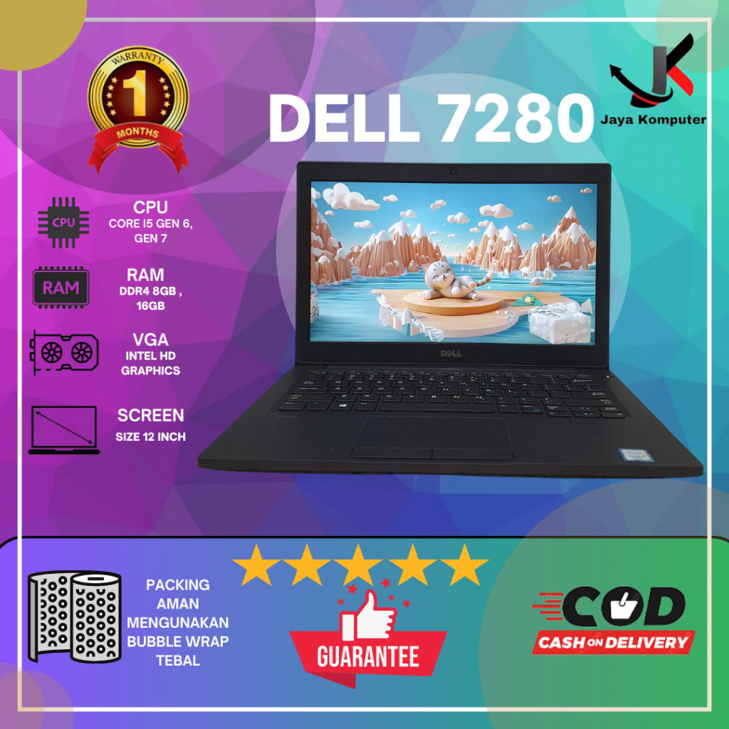 Laptop DELL Latitude E 7240  7250 7270  7280  7290  7390 Core i3 / Core i5 -SSD 1TB -  Second Murah 