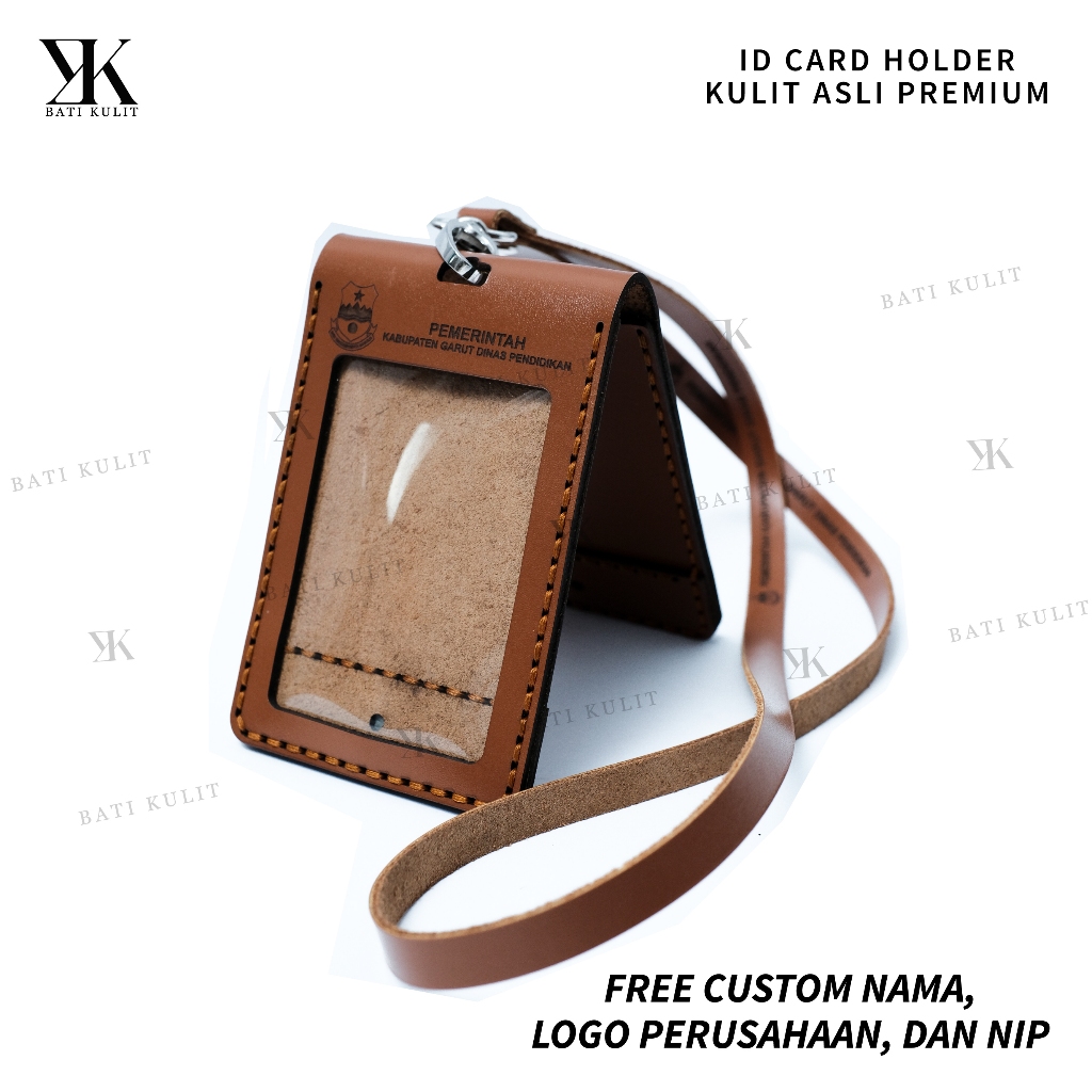 

Nametag Id Card holder Kulit Asli Flip Magnet Lipat Premium Free Custom Logo Perusahaan Nama dan Nip