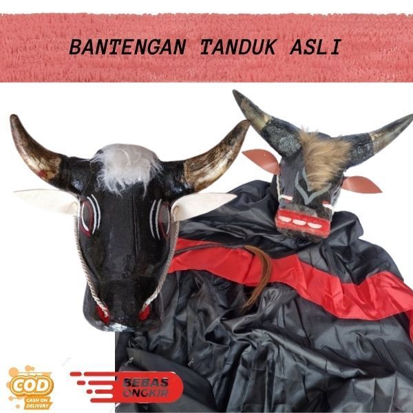 BANTENGAN FULL KAYU TANDUK ASLI KEMUL PANJANG ADA EKOR TOPENG BANTENG JARANAN MURAH
