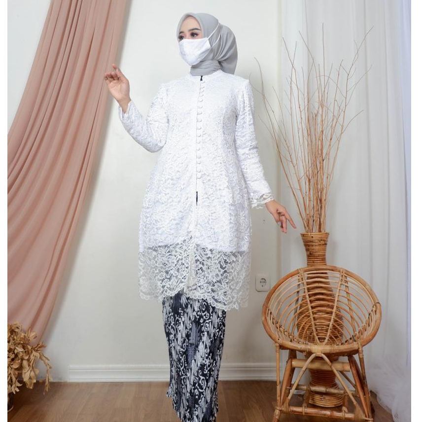 Setelan Kebaya Tunik Putih//Baju Kurung Putih//Set Kebaya Nikahan dan Pesta