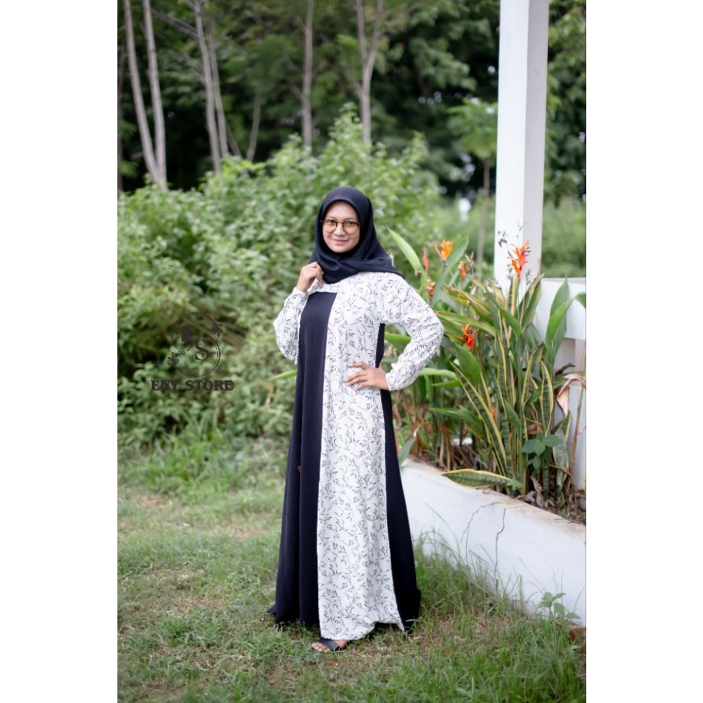New gamis Crinkle Airflow  | Dress Panjang Muslimah gamis hitam putih