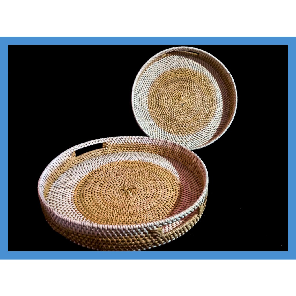 nampan rotan bulat tray. set nampan rotan.