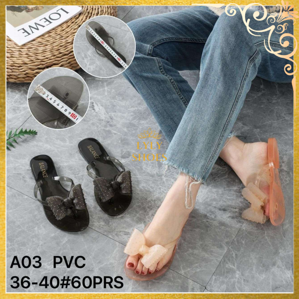 Sandal Karet Wanita Balance Motif Tali Transparan Motif Pita Volkadot A03