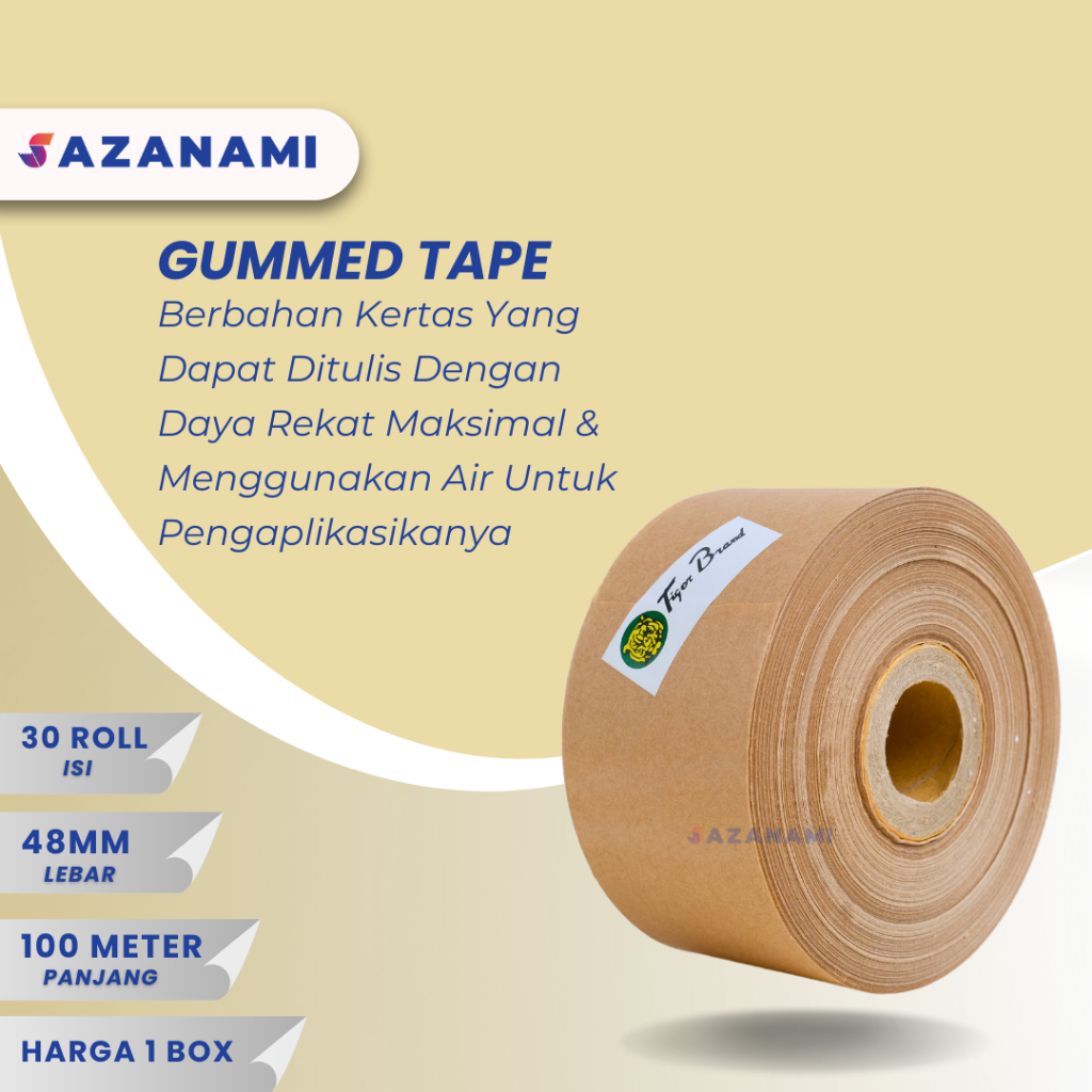 

1 BOX GUMMED TAPE 2" x 100M Gummed paper craft Tape Tiger LAKBAN AIR #KHUSUS GOJEK & GRAB