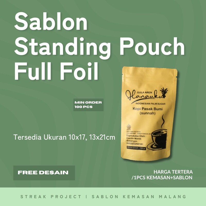 (Custom Sablon) Standing Pouch Alumunium Foil