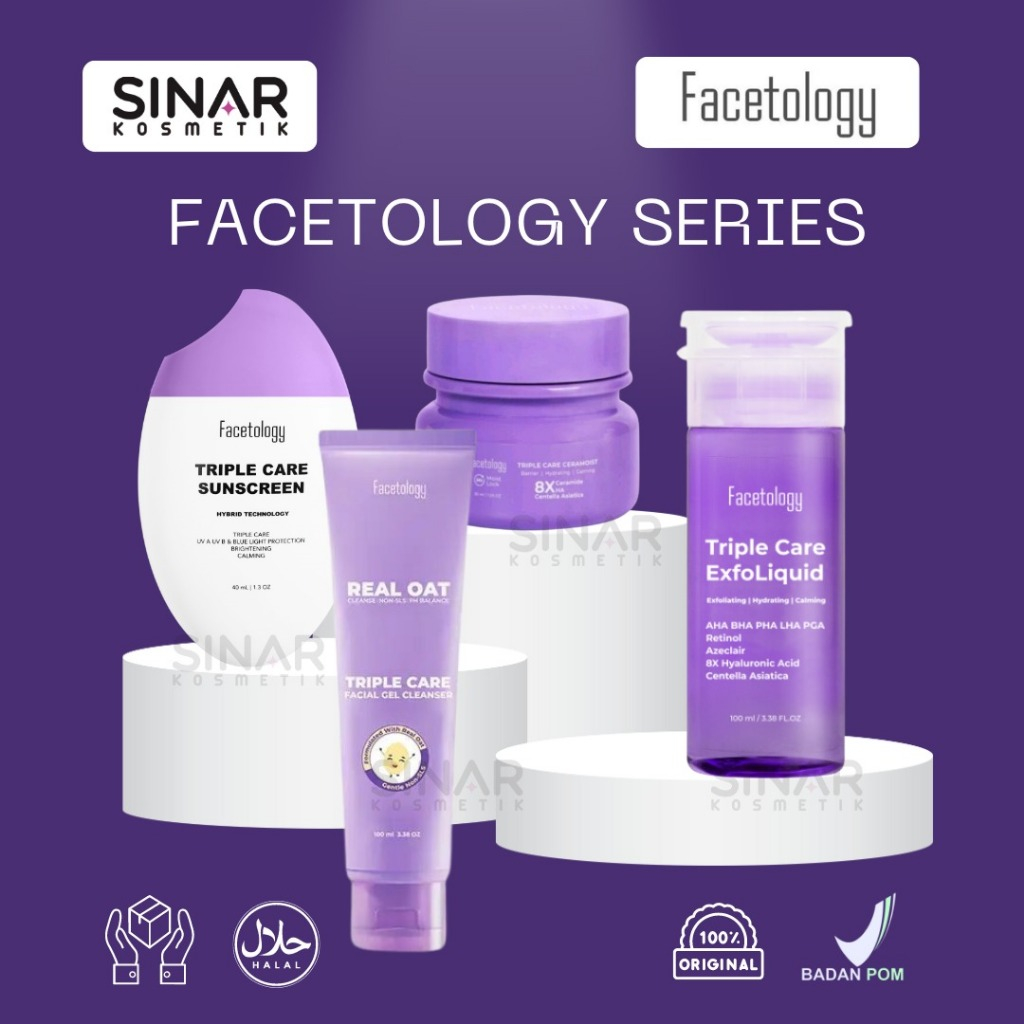 Facetology Triple Care Sunscreen SPF40 PA+++ / Facial Gel Cleanser / Hydra Cleanse Micellar Water / 