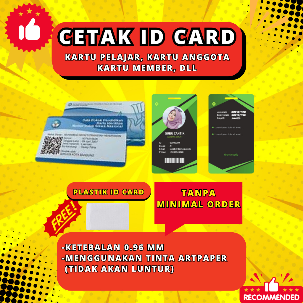 

Cetak Id Card PVC / Kartu Member card / Nomor antrian / Kartu Pelajar Tebal 0.96mm