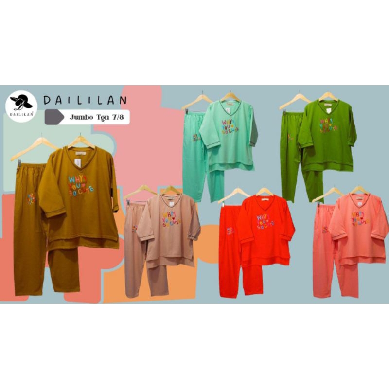 DAILILAN - BAJU TIDUR TANGAN 7/8 CELANA PANJANG LD 120 JUMBO