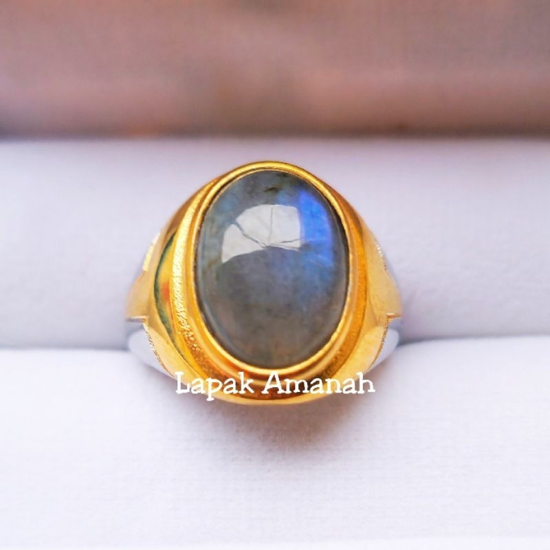 Cincin Batu Natural Labrador Asli Berklep Super Mewah